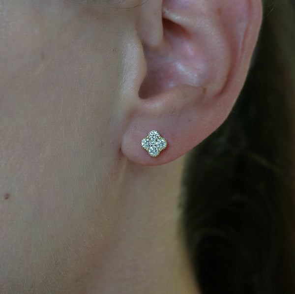 Yellow Gold Cluster Diamond Earrings