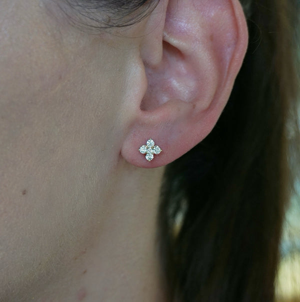 Yellow Gold Diamond Cluster Earrings