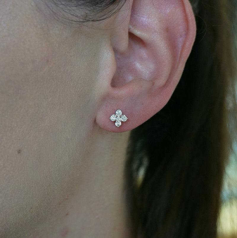 White Gold Diamond Cluster Earrings