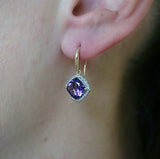 Amethyst & Diamond Halo Shepherd Hook Earrings