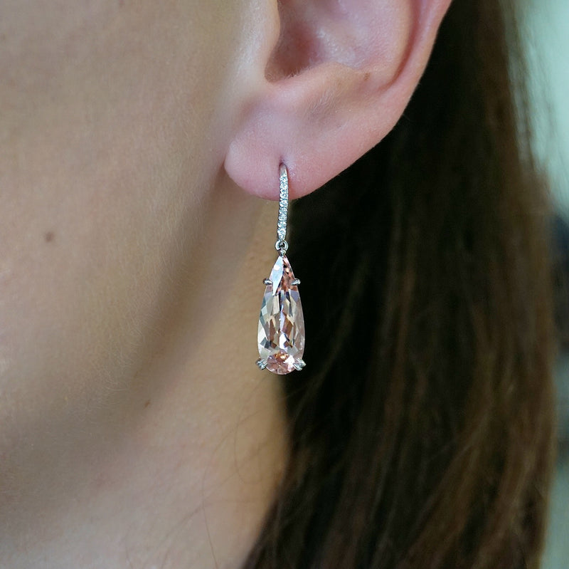 Morganite & Diamond Shepherd Hook Earrings