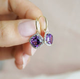 Amethyst & Diamond Halo Shepherd Hook Earrings