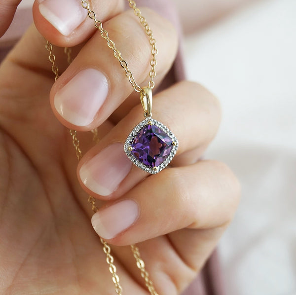 Amethyst & Diamond Halo Pendant