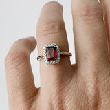 White Gold Garnet & Diamond Halo Dress Ring