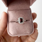 White Gold Garnet & Diamond Halo Dress Ring