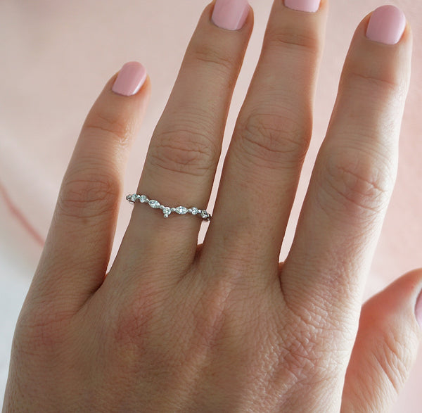 'V' Shaped Claw Set Marquise Diamond White Gold Wedding Ring