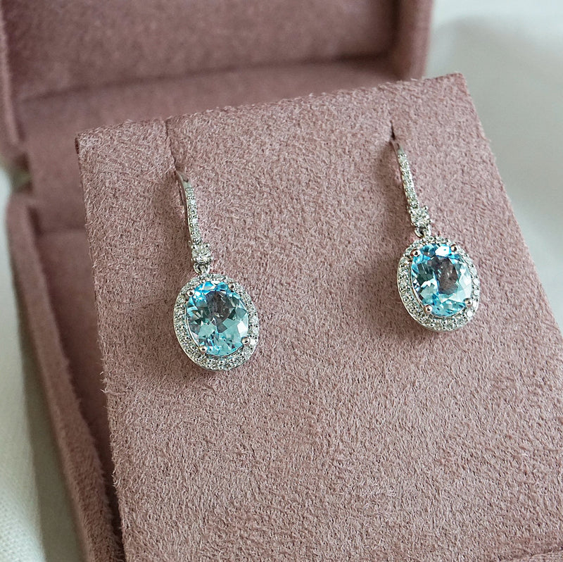 Aquamarine & Diamond Shepherd Hook Earrings