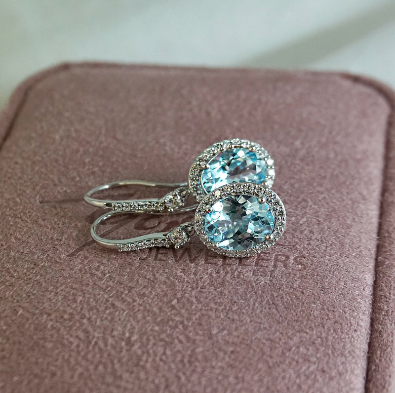 Aquamarine & Diamond Shepherd Hook Earrings