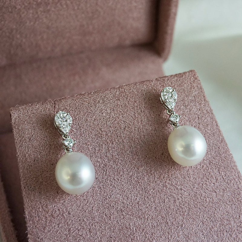 South Sea Pearl & Diamond Drop Earrings