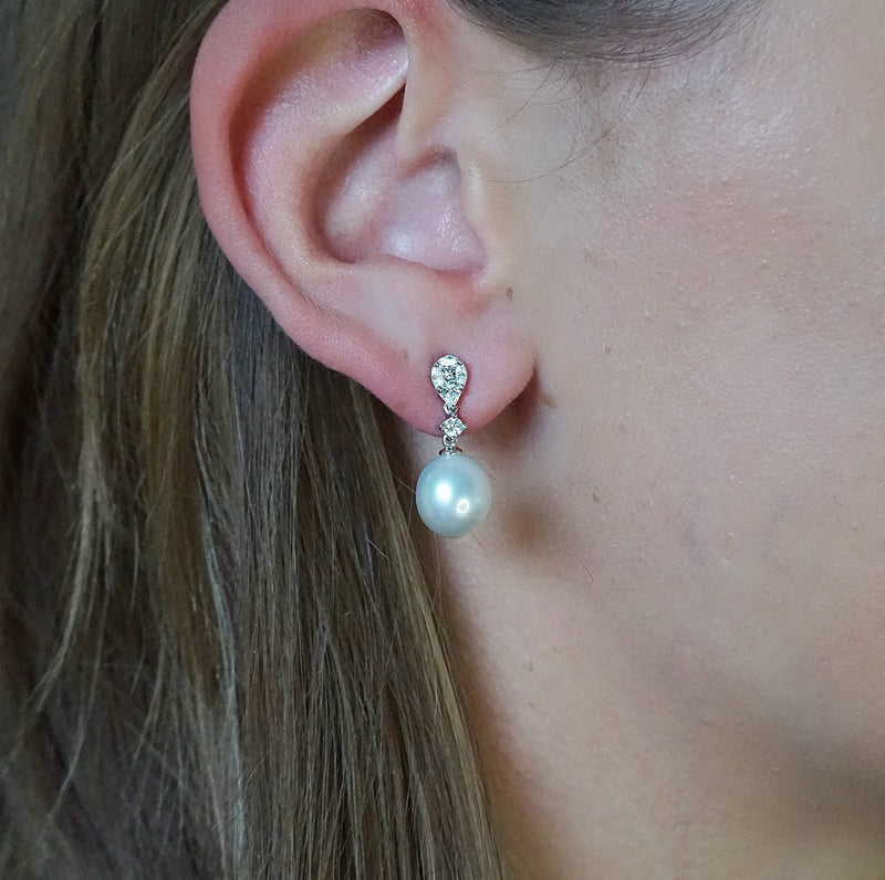 South Sea Pearl & Diamond Drop Earrings