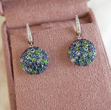 Tsavorite Garnet, Sapphire, Blue Topaz & Diamond Earrings