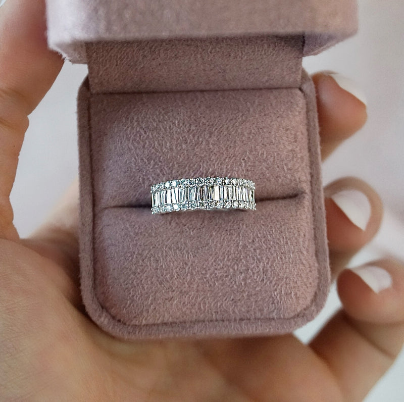 Tapered Baguette Three Row Diamond Dress Ring