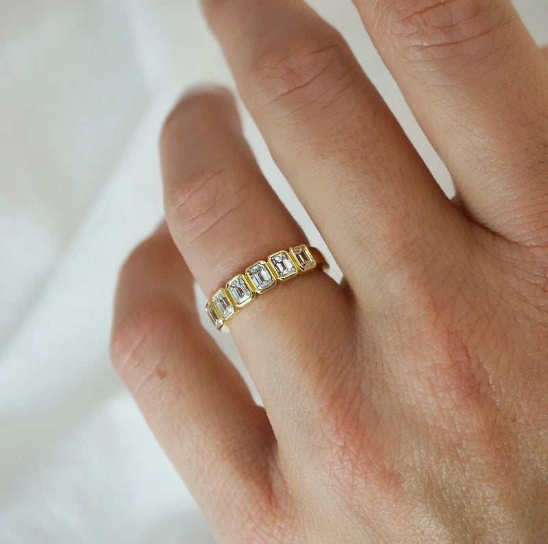 Bezel Set Emerald Cut Diamond Anniversary Ring
