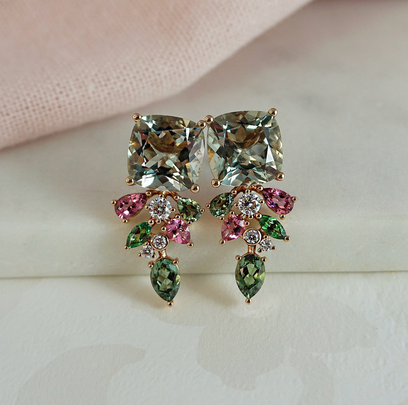 'Marie Antoinette' Tourmaline, Garnet & Diamond Earrings