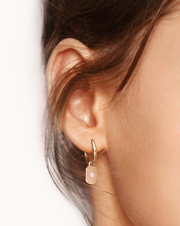 Huggie Earrings with Sliding Rectangle Cubic Zirconia Drop