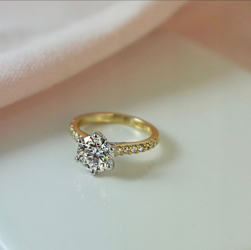 Gabriela-White Gold-Round Brilliant Cut Six Claw Set Diamond Engagement Ring with Diamond Set Band