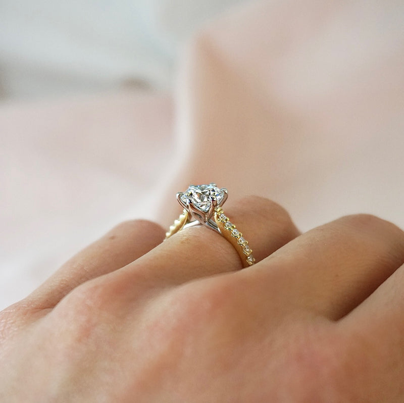 Gabriela-Rose Gold-Round Brilliant Cut Six Claw Set Diamond Engagement Ring with Diamond Set Band