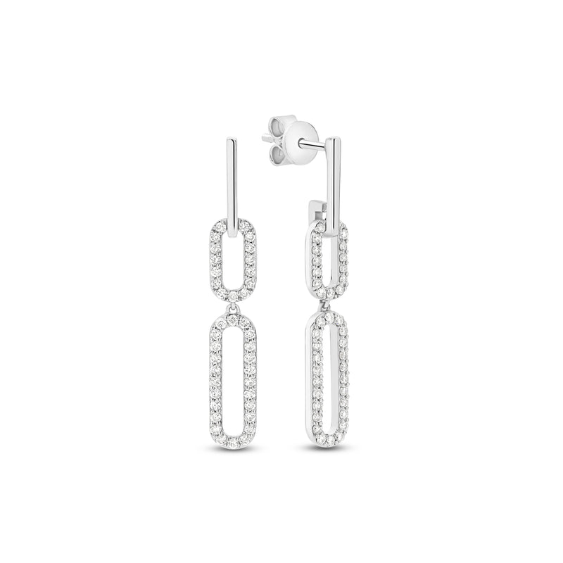 18ct White Gold Paper Clip Diamond Drop Earrings