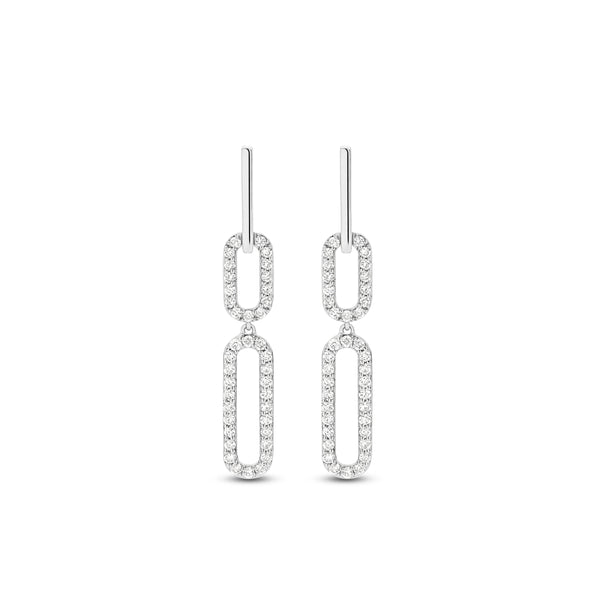 18ct White Gold Paper Clip Diamond Drop Earrings