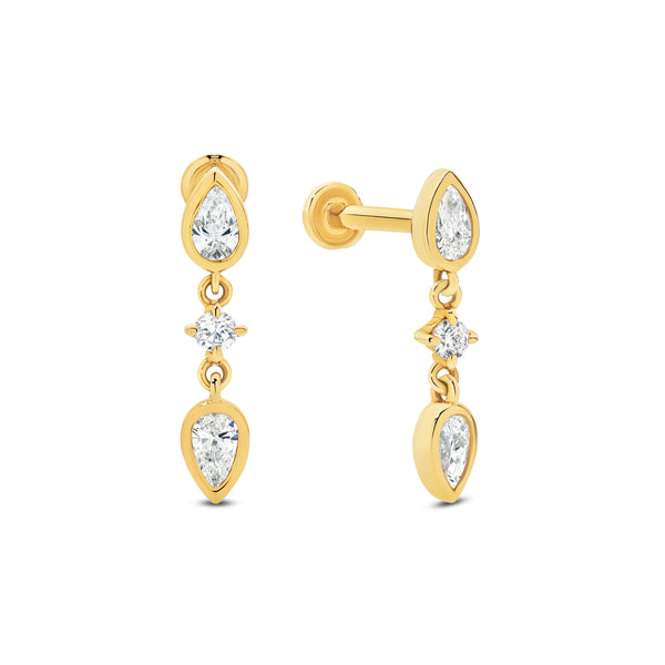 Natural Diamond Drop Earrings with Screw Back Stud