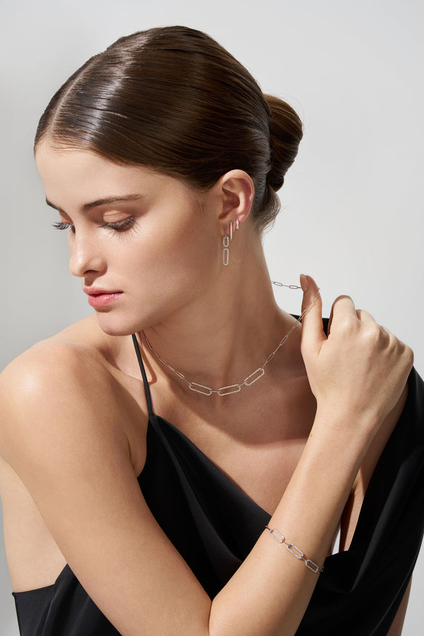 18ct White Gold Paper Clip Diamond Necklace
