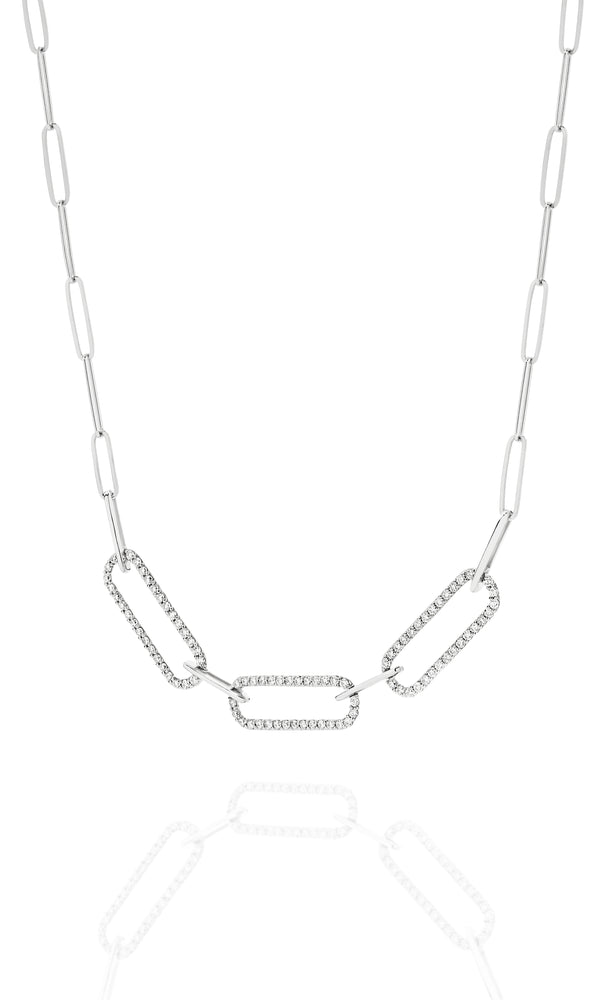 18ct White Gold Paper Clip Diamond Necklace