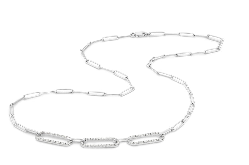 18ct White Gold Paper Clip Diamond Necklace