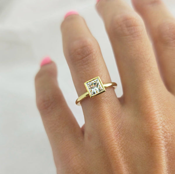Audrey Princess Cut Bezel Set Ring