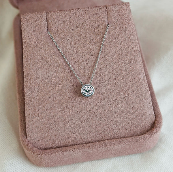 Bezel Set Solitaire Diamond Pendant-White Gold