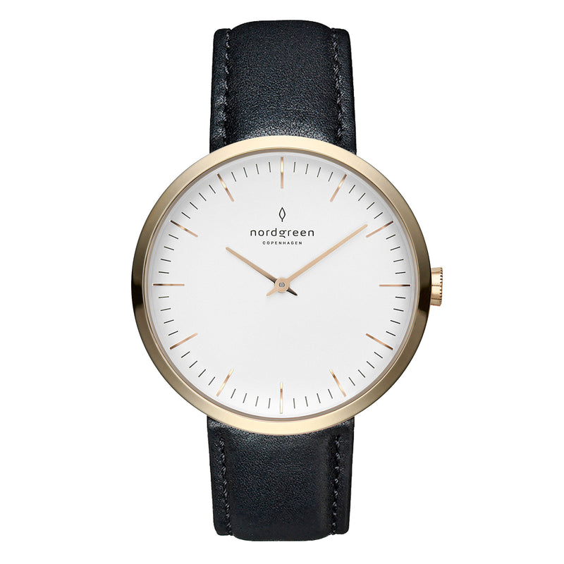 Nordgreen Infinity White 32mm Dial with Black Leather Strap