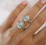 Lab Grown Madison-Pear Shape Diamond Halo Engagement Ring with Diamond Set Band in White Gold