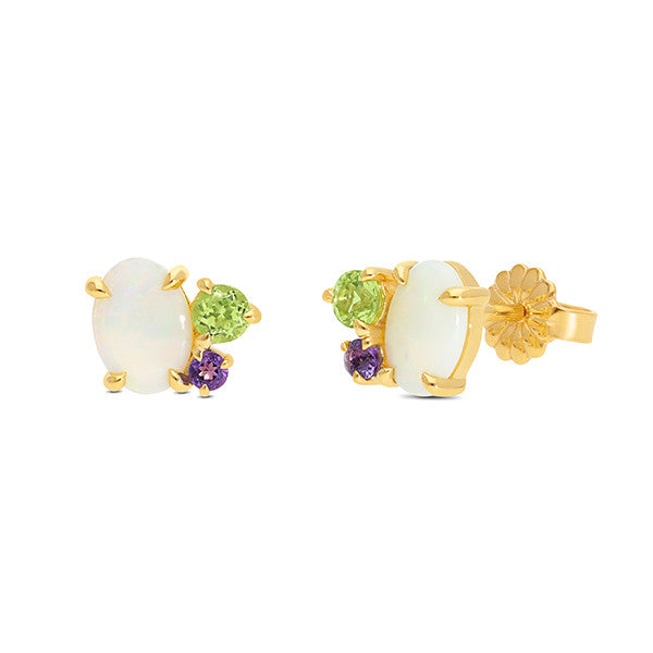 Crystal Opal, Amethyst & Peridot Stud Earrings