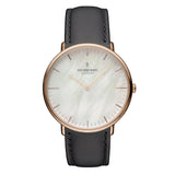 Nordgreen Native Mother of Pearl 28mm Dial Rose Gold Watch with Black Leather Strap