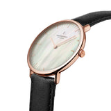 Nordgreen Native Mother of Pearl 28mm Dial Rose Gold Watch with Black Leather Strap