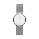 Nordgreen Native White 28mm Dial Silver Watch with Silver Mesh Strap