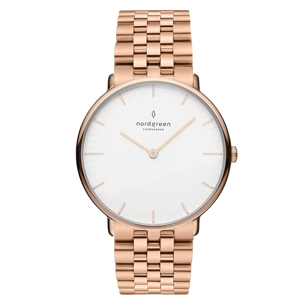 Nordgreen Native 32mm White Dial with Rose Gold 5-link Strap