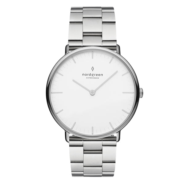 Nordgreen Native Silver White Dial 36mm Watch with 3-Link Strap