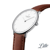 Nordgreen Native White 40mm Dial Silver Watch with Brown Leather Strap
