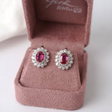 Natural Ruby & Diamond Fancy Halo Stud Earrings