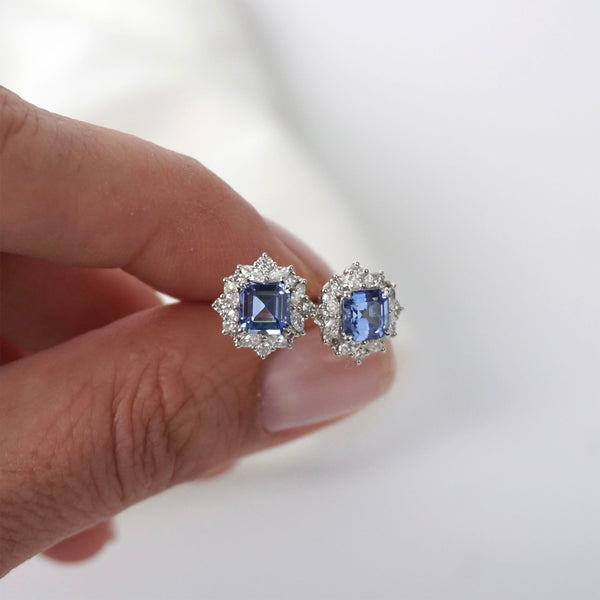 Sapphire & Diamond Fancy Halo Stud Earrings