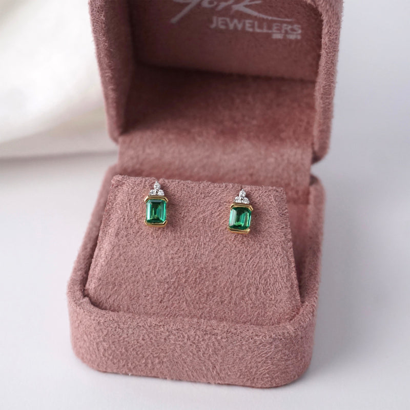 Emerald & Diamond Stud Earrings