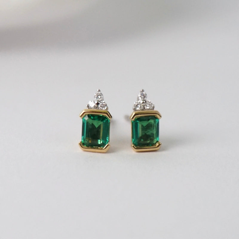 Emerald & Diamond Stud Earrings
