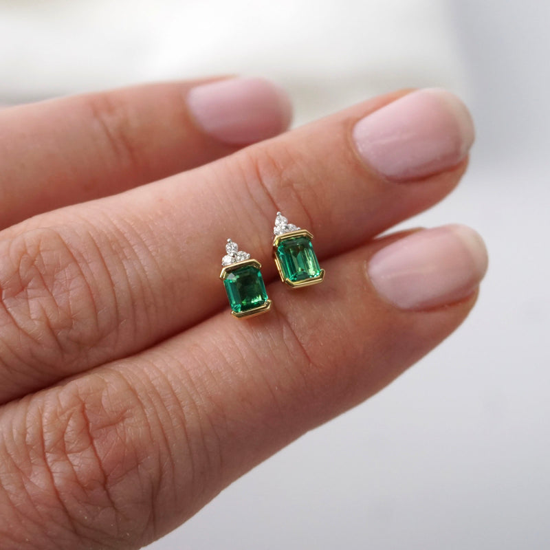 Emerald & Diamond Stud Earrings