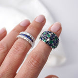 Natural Sapphire, Emerald & Diamond Dress Ring