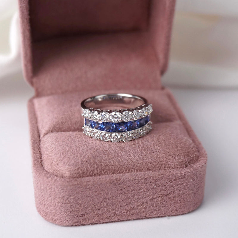Sapphire & Diamond Three Row Anniversary Ring