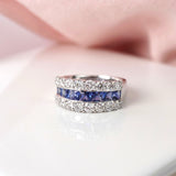 Sapphire & Diamond Three Row Anniversary Ring
