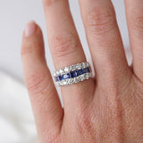 Sapphire & Diamond Three Row Anniversary Ring