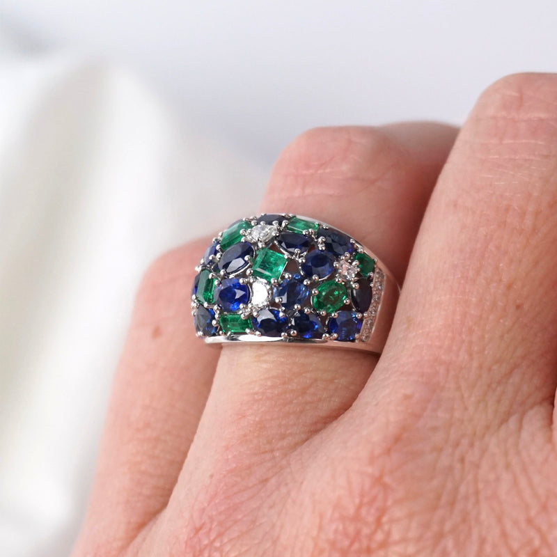 Natural Sapphire, Emerald & Diamond Dress Ring