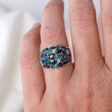 Natural Sapphire, Emerald & Diamond Dress Ring