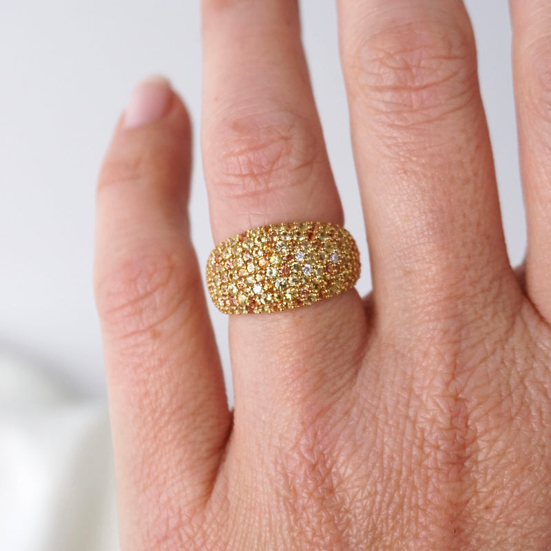 Natural Orange Sapphire, Yellow Sapphire & Diamond Dress Ring